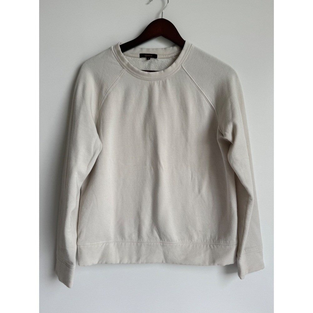 Quince SuperSoft Fleece Crew Off-White Raglan Sweatshirt Minimalist Cozy Medium